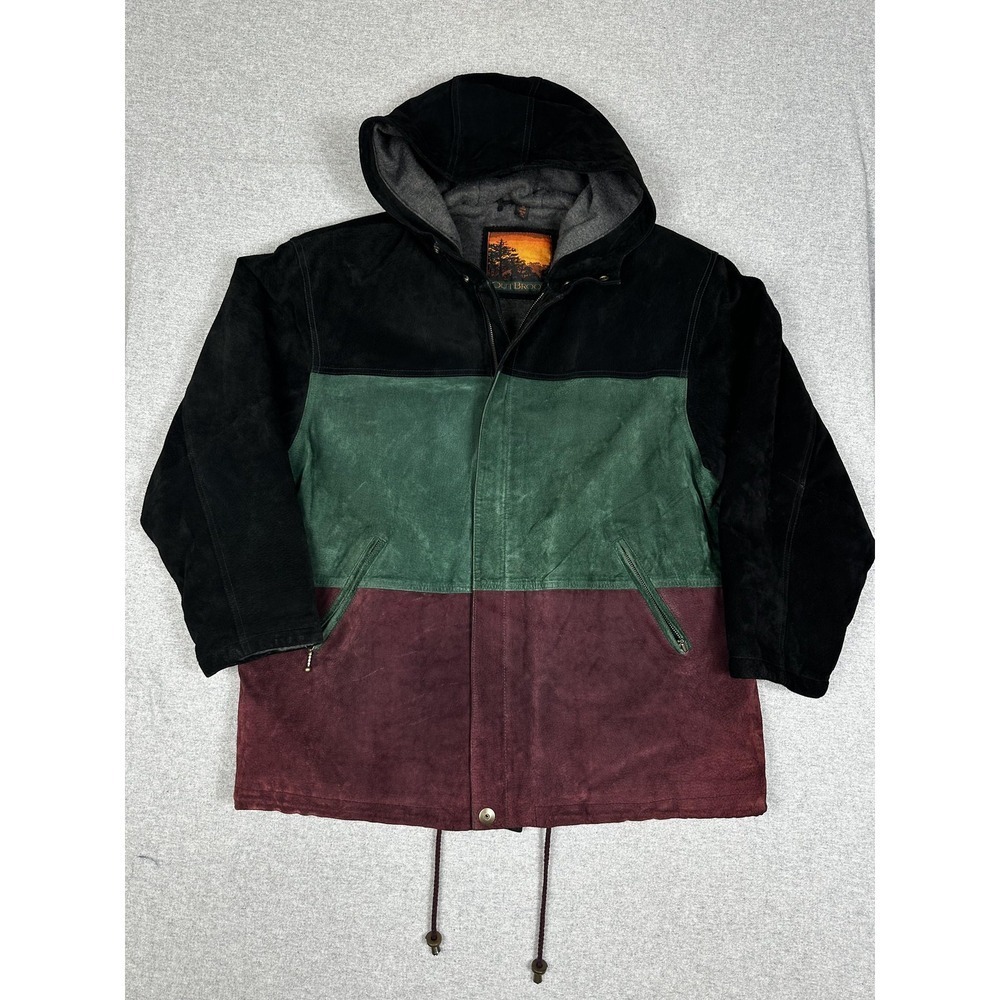 Outbrook Jacket Womens 1X Black Green Burgundy Suede Leather Hooded Colorblock